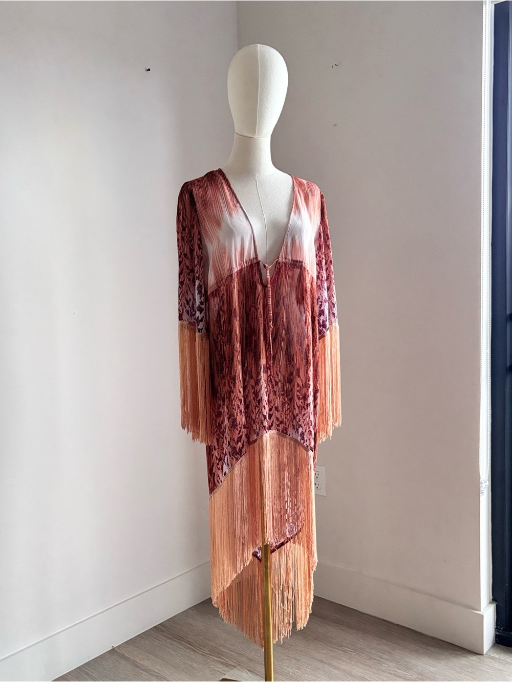 Ark & Co Peach and Pink Ombre Fringe Swim Cover-Up Kimono